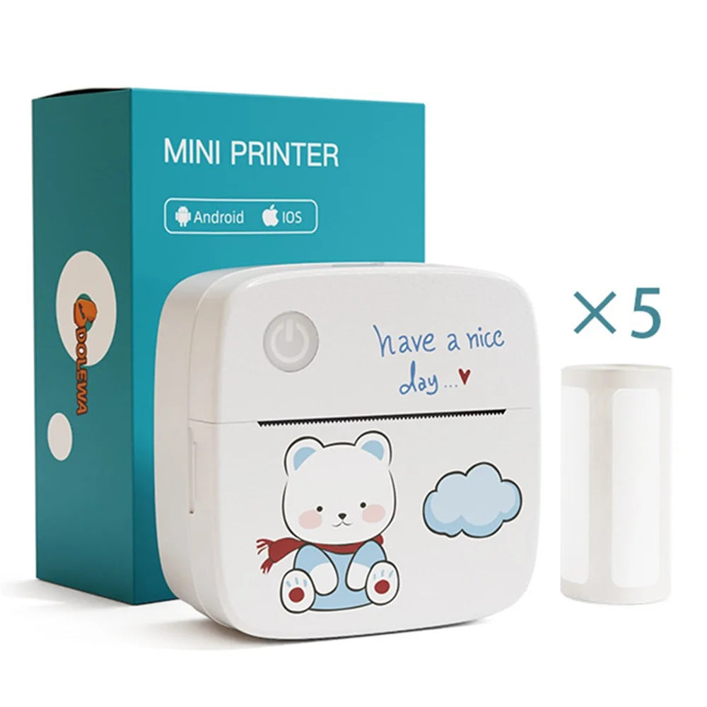 LX-D2 Mini Printer Bluetooth-compatible Connection with English Labels+5 Rolls 15mm Paper - Blue - 1