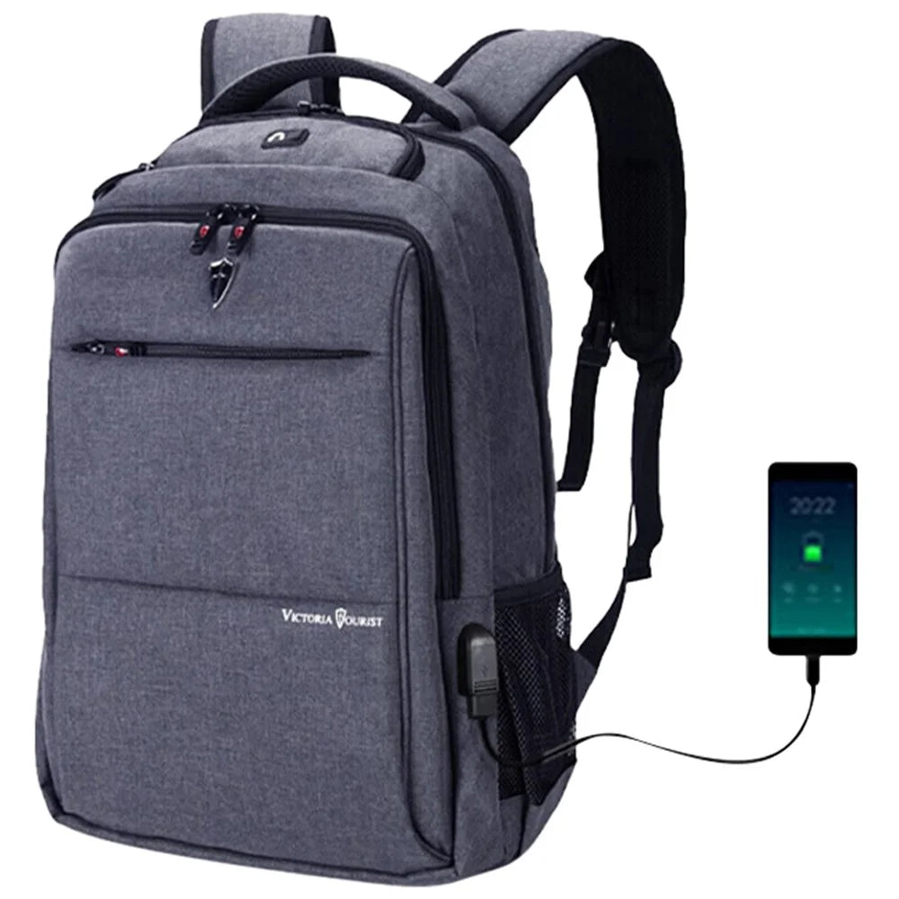 VICTORIATOURIST V906 USB Business Travel Backpack Dual Shoulder 15.6-inch Laptop Bag with USB Port, Upgraded Version - Grey - 1