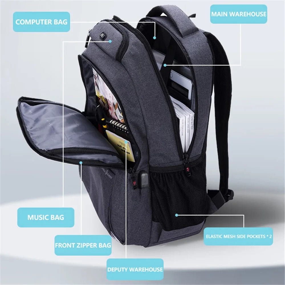 VICTORIATOURIST V906 USB Business Travel Backpack Dual Shoulder 15.6-inch Laptop Bag with USB Port, Upgraded Version - Grey - 2