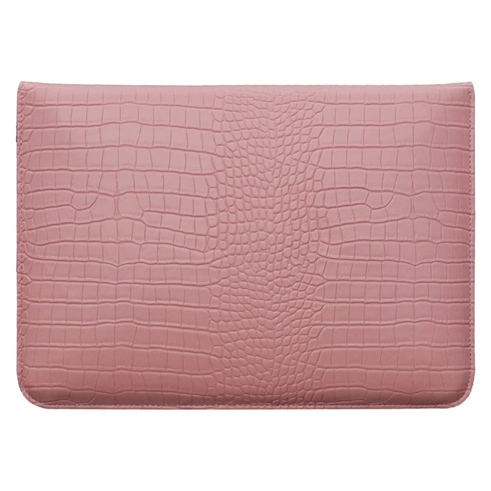 15.4-Inch Laptop Sleeve Crocodile Texture PU Leather Notebook Computer Storage Bag - Light Pink - 2