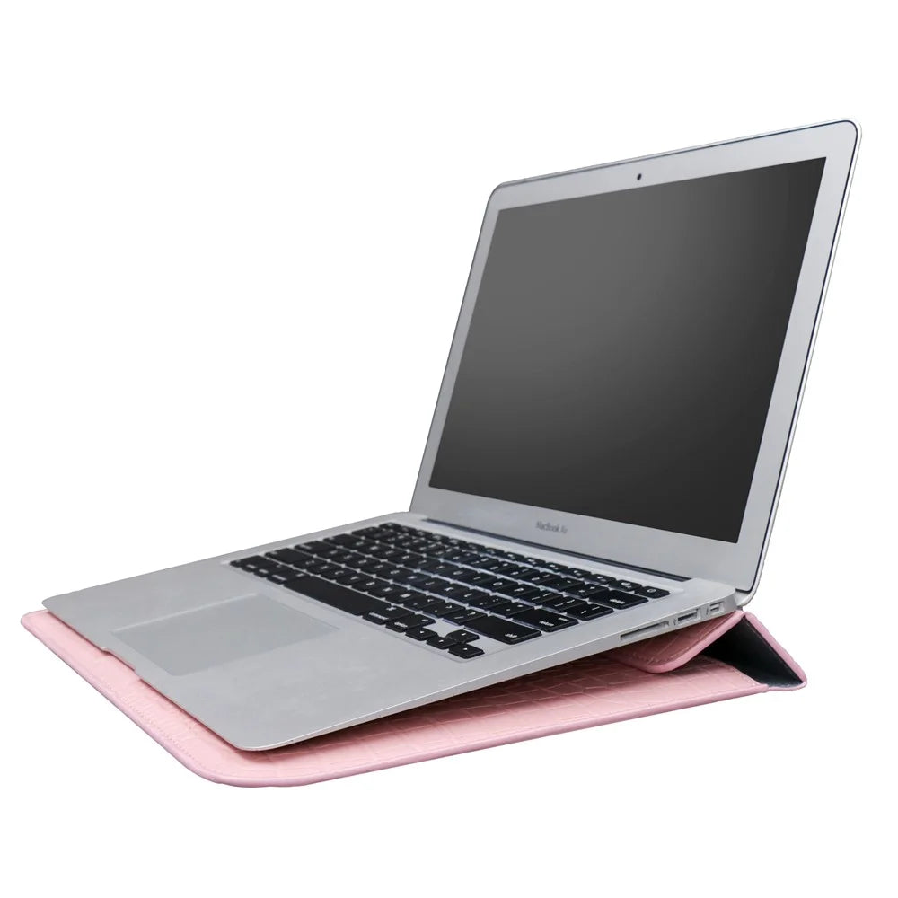 15.4-Inch Laptop Sleeve Crocodile Texture PU Leather Notebook Computer Storage Bag - Light Pink - 3