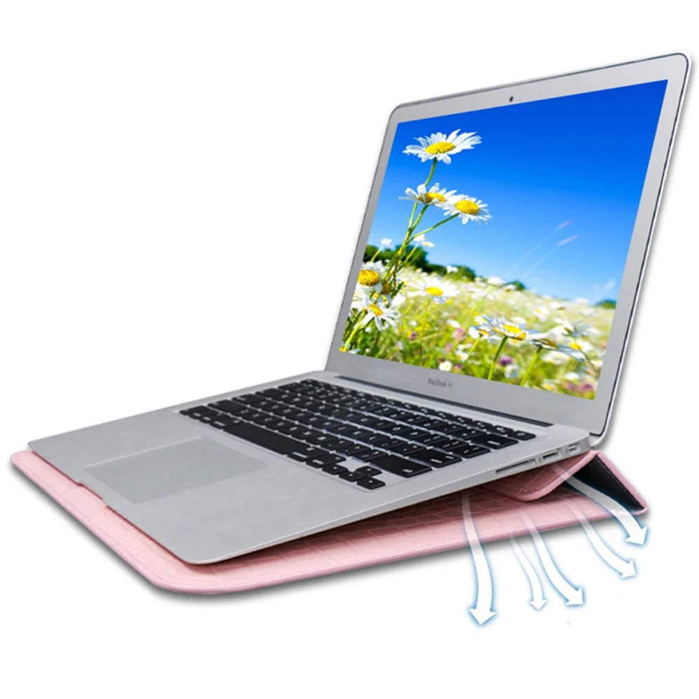 15.4-Inch Laptop Sleeve Crocodile Texture PU Leather Notebook Computer Storage Bag - Light Pink - 6