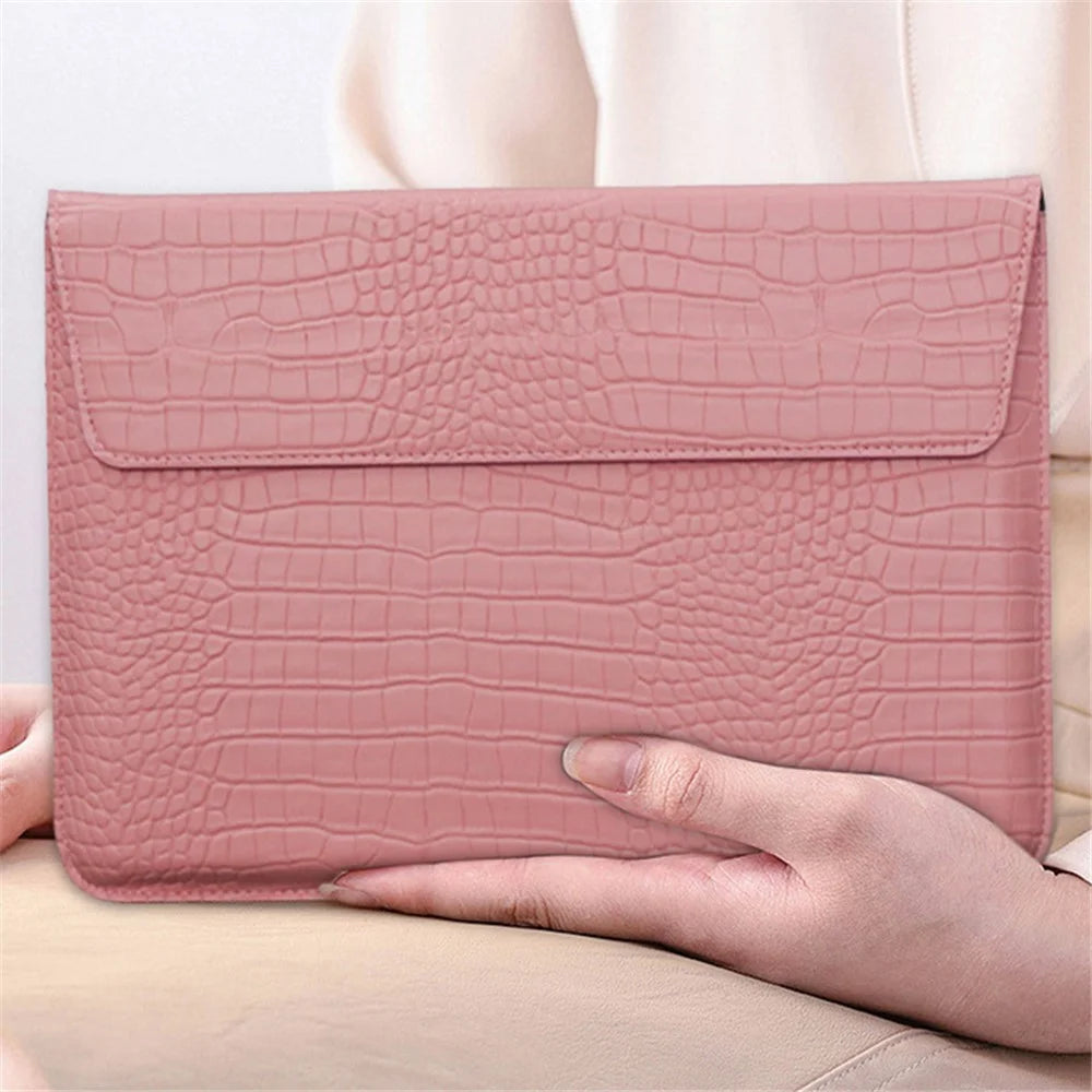 15.4-Inch Laptop Sleeve Crocodile Texture PU Leather Notebook Computer Storage Bag - Light Pink - 7