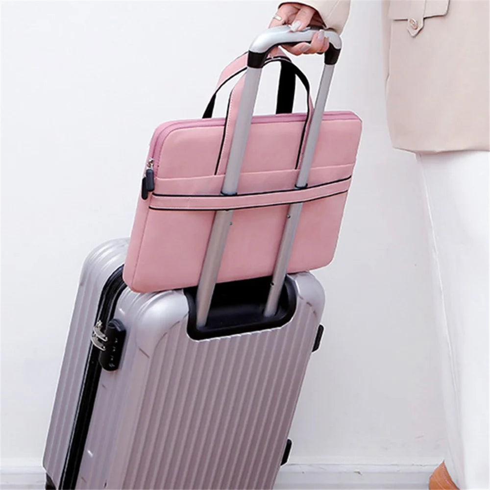 Q5 15-15.6 inch Laptop Anti-scratch Lining Handbag PU Leather Notebook Carrying Bag - Pink - 6