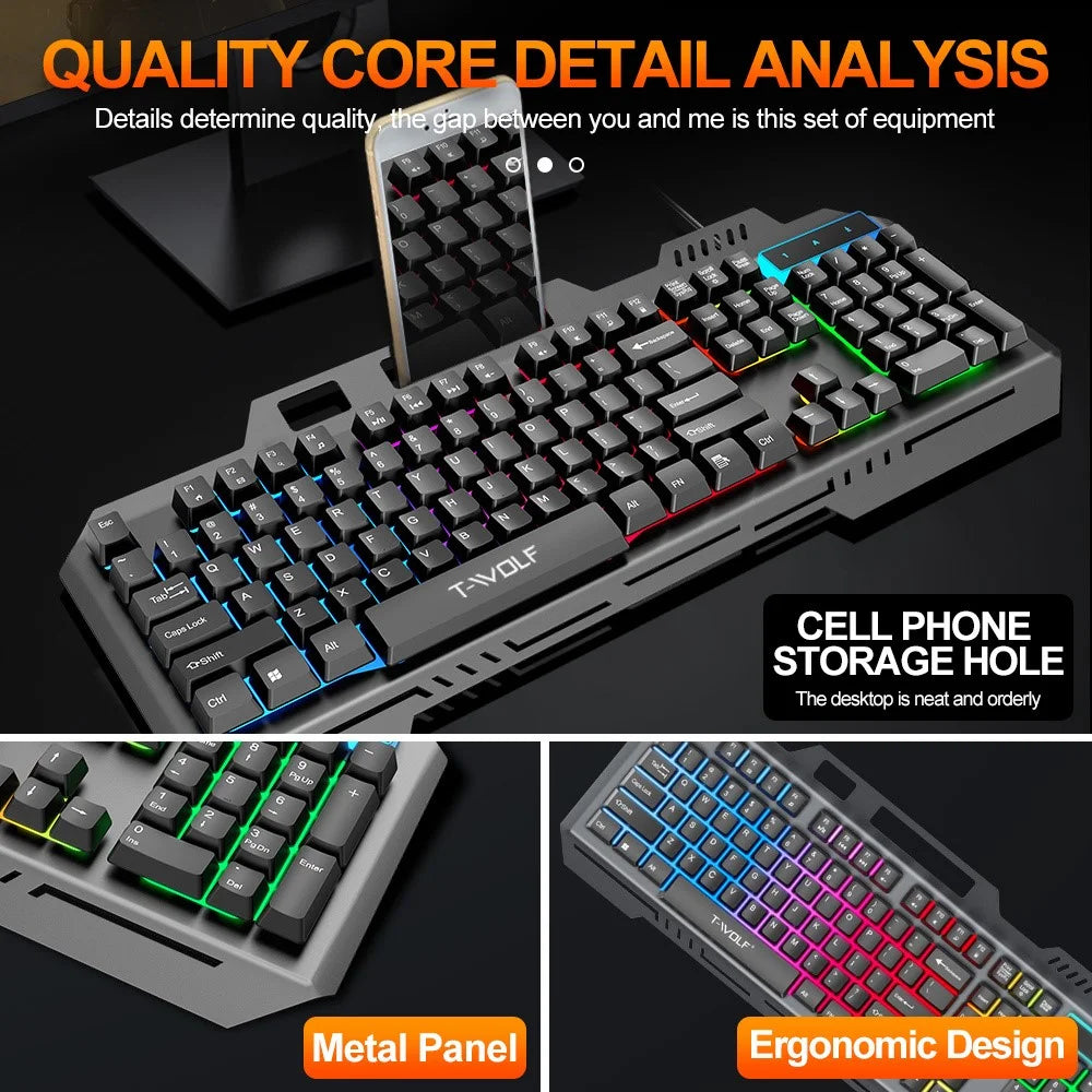 T-WOLF T16 Backlit Wired 104-Key Gaming Keyboard Ambient Light Gaming Keyboard - 6