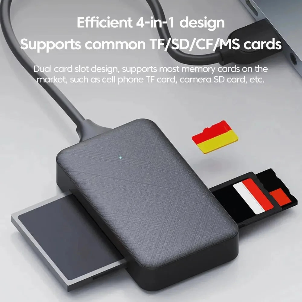 4-In-1 USB-C Card Reader for SD+TF+MS+CF Cards Laptop Computer Data Transfer Adapter - 7