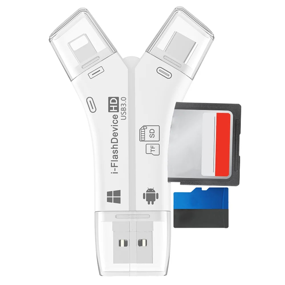 NK908C HD 4-in-1 Ip / USB-C 3.0 / USB-A 3.0 / Micro Charging Adapter SD / TF Card Reader - White - 1