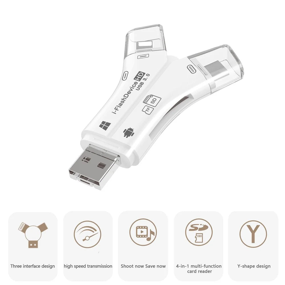 NK908C HD 4-in-1 Ip / USB-C 3.0 / USB-A 3.0 / Micro Charging Adapter SD / TF Card Reader - White - 2