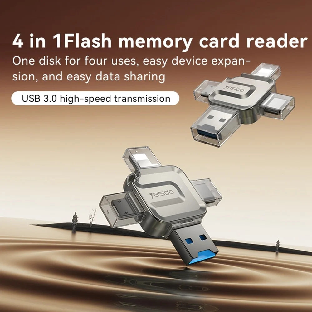 YESIDO GS23 USB 3.0 High Speed Card Reader 4 in 1 TF Card Reader Portable Memory Card Adapter - 2