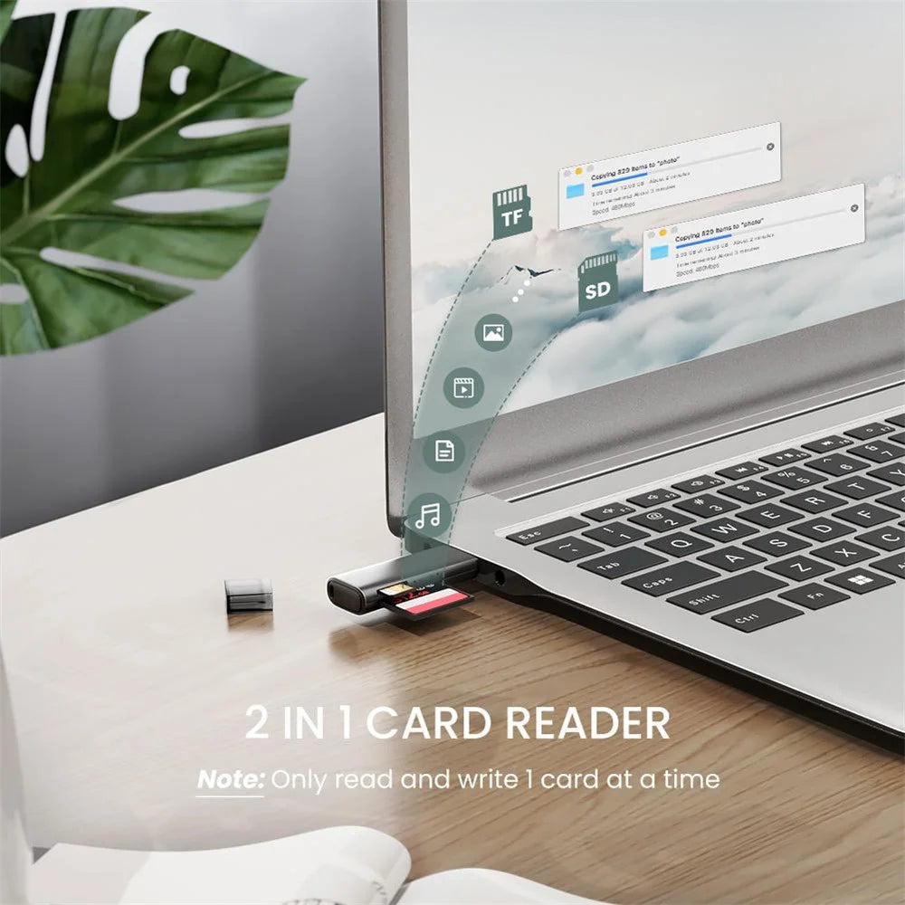 UGREEN 2 in 1 Card Reader USB 2.0 to SD/TF Memory Card Adapter Smart Cardreader for Laptop Accessories - 2