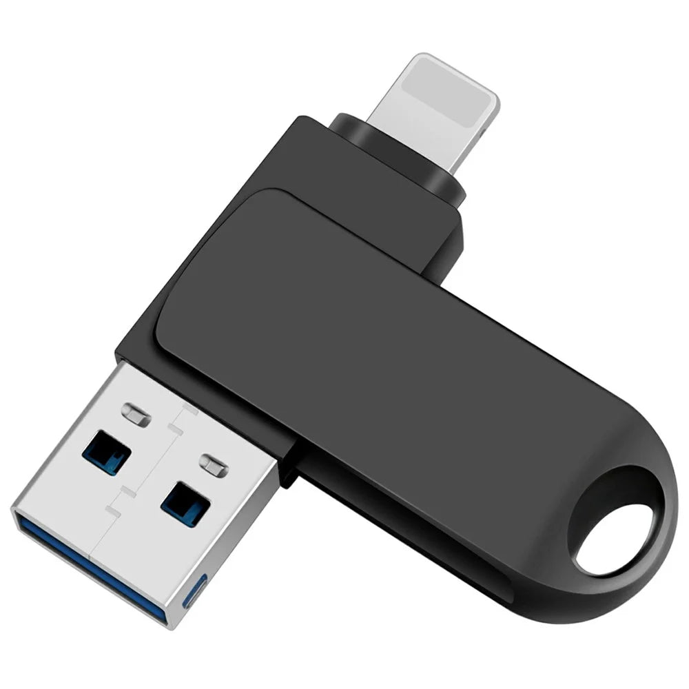 2 in 1 Card Reader 128GB OTG USB Flash Drive with 8Pin + USB 3.0 Port U Disk for iPhone Computer PC - Black - 1