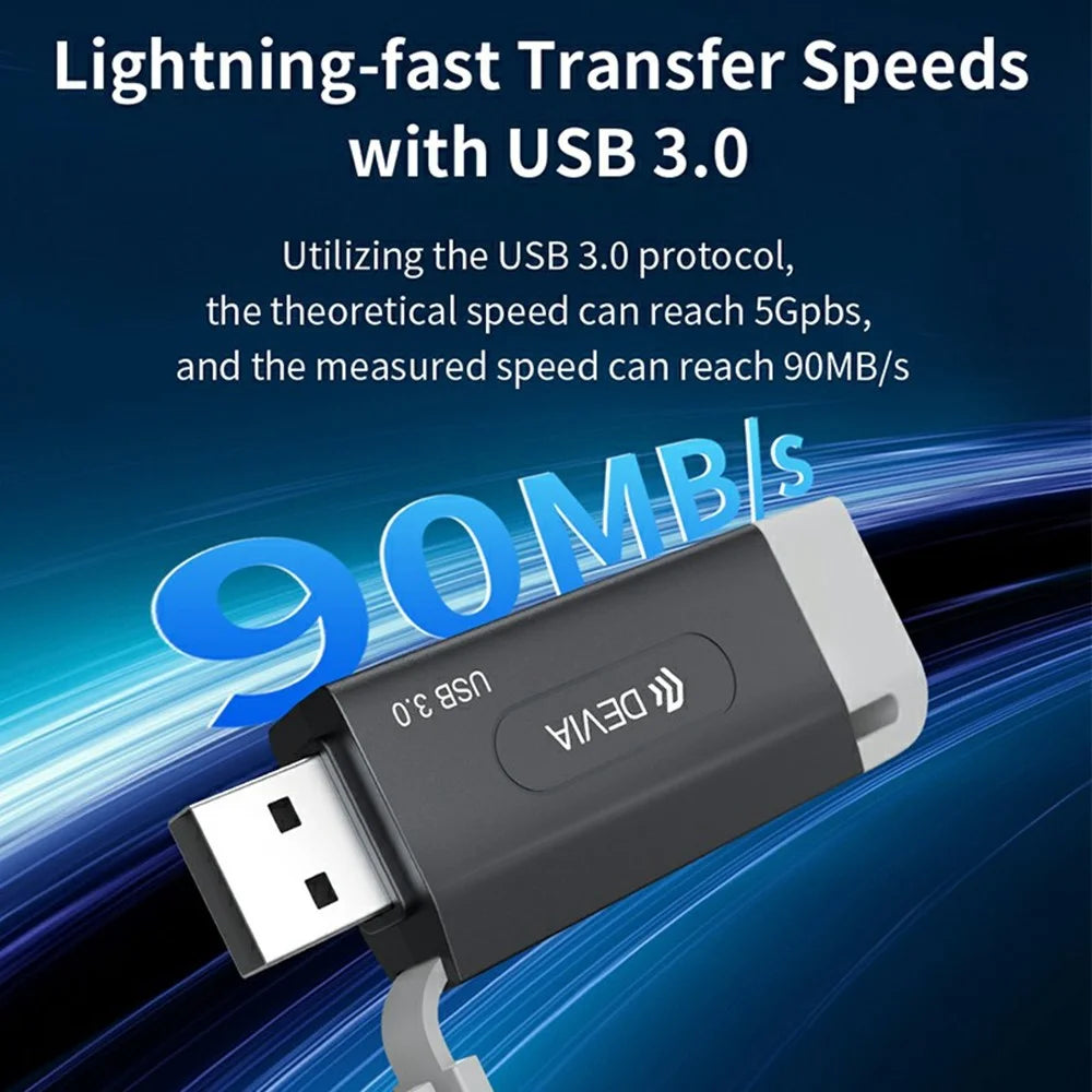 DEVIA Leopard Series USB + Type-C 3.0 to SD / TF 2 In 1 Card Reader High Speed Portable Multi Interface - Black - 2