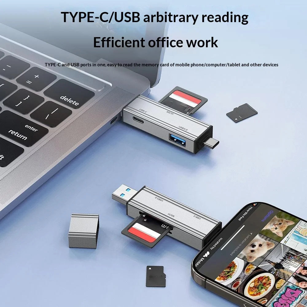 2607 4 in 1 USB-C USB 3.0 Card Reader SD TF Memory Card Adapter for Laptop Phone - Silver - 3