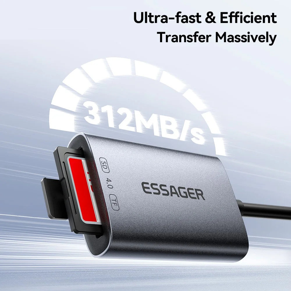 ESSAGER ES-DK04 4.0 2 in 1 Card Reader USB-A Type-C 5Gbps SD TF Card Holder - Dark Grey - 4