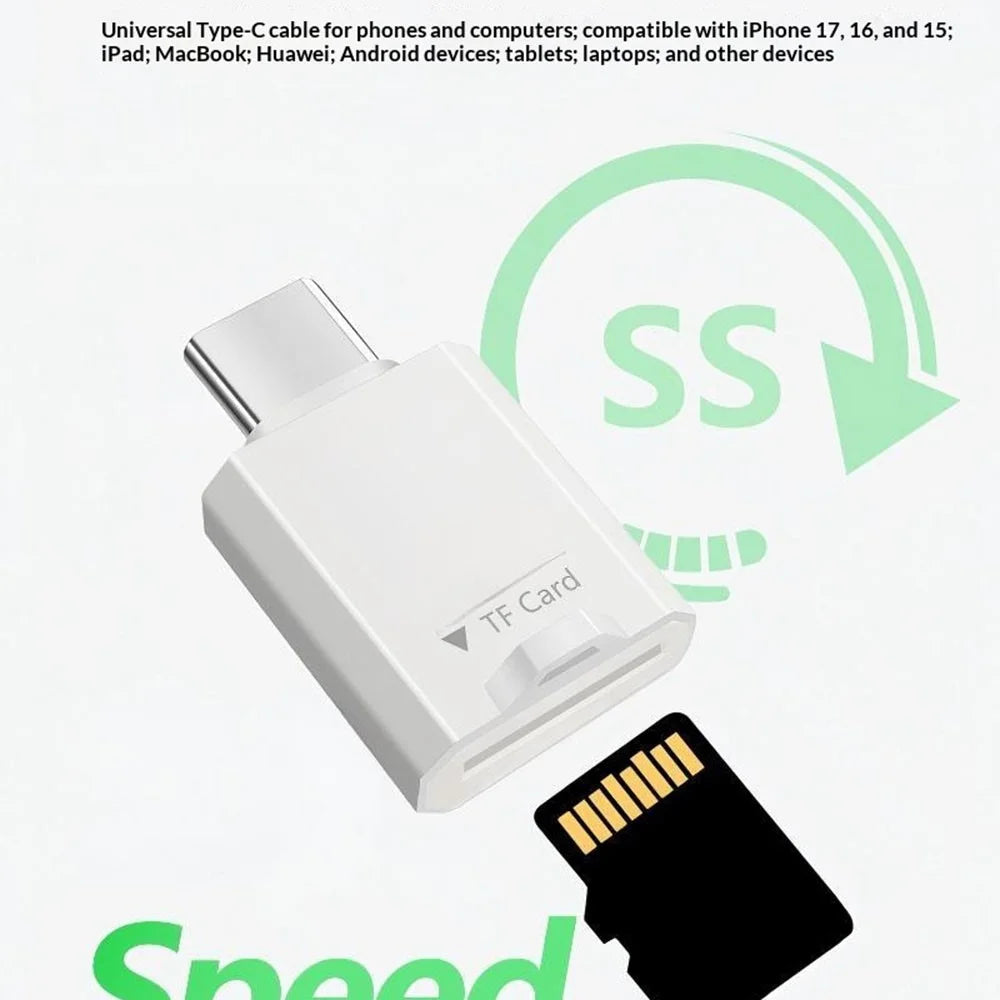 SS2 Portable Type-C to TF Card Reader Adapter with Lanyard Hole for Phone Tablet Computer - White - 4