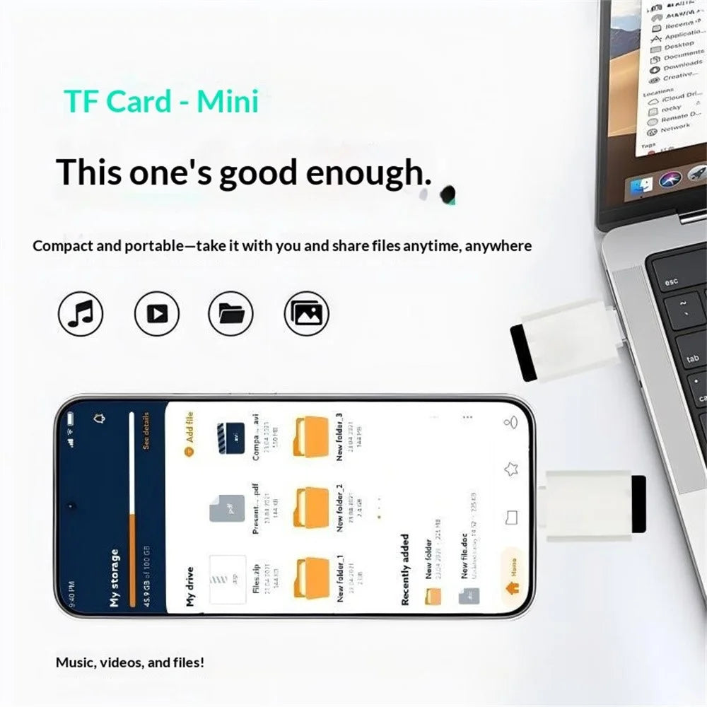 SS2 Portable Type-C to TF Card Reader Adapter with Lanyard Hole for Phone Tablet Computer - White - 6