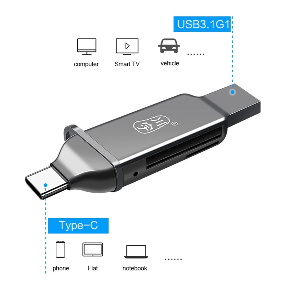 KAWAU C371 USB 3.0+Type C Portable Card Reader for SD TF MicroSD PC / Laptop / Smart Phone / Tablet - 3