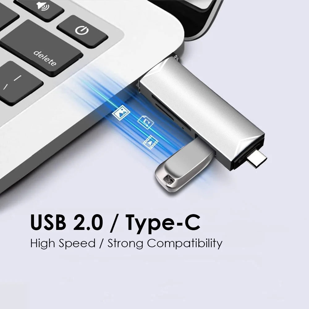 MICRODRIVE 6-in-1 Aluminum Alloy Card Reader with USB2.0 / Type-C Plug - Grey - 4