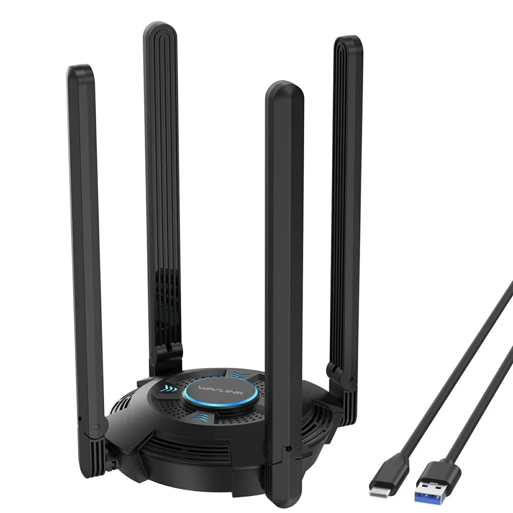 WAVLINK WN695X2 AX5400 Tri-Band Wireless Adapter USB WiFi 6 Dongle 4 Antennas Receiver - 1