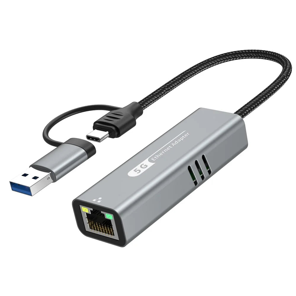 Type-C USB 5G Network Adapter High Speed Ethernet Gigabit LAN Port Support Windows / Macos / Linux / Android - 1