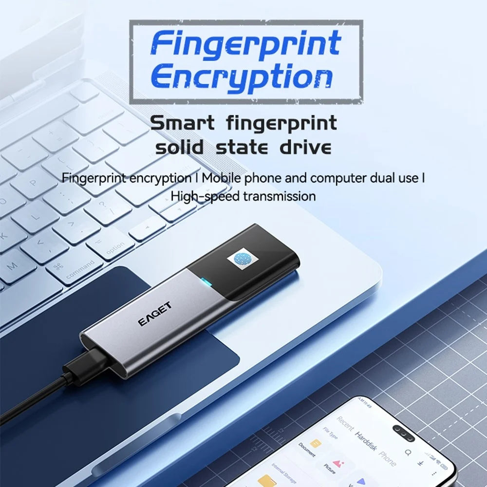 EAGET ET-FM6 1TB Portable SSD Type C 3.2 High Speed Transfer Fingerprint Encryption External Hard Drive - 2
