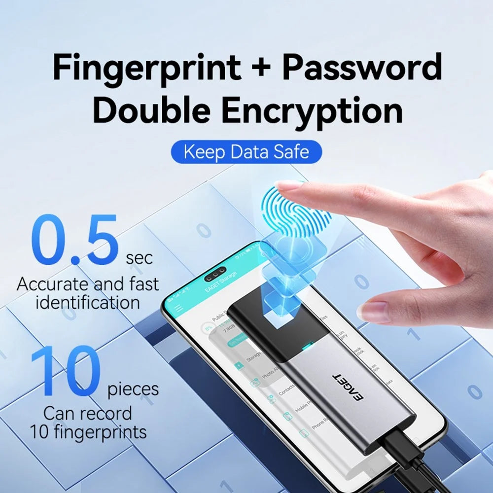 EAGET ET-FM6 2TB Portable SSD Type C 3.2 High Speed Transfer Fingerprint Encryption External Hard Drive - 4