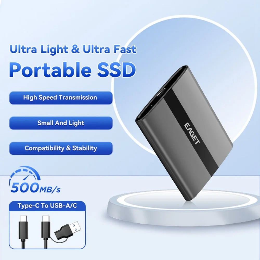 EAGET ET-M8 2TB Portable SSD 500MB / S High Speed Aluminum Alloy Type C External Solid State Drive - 2