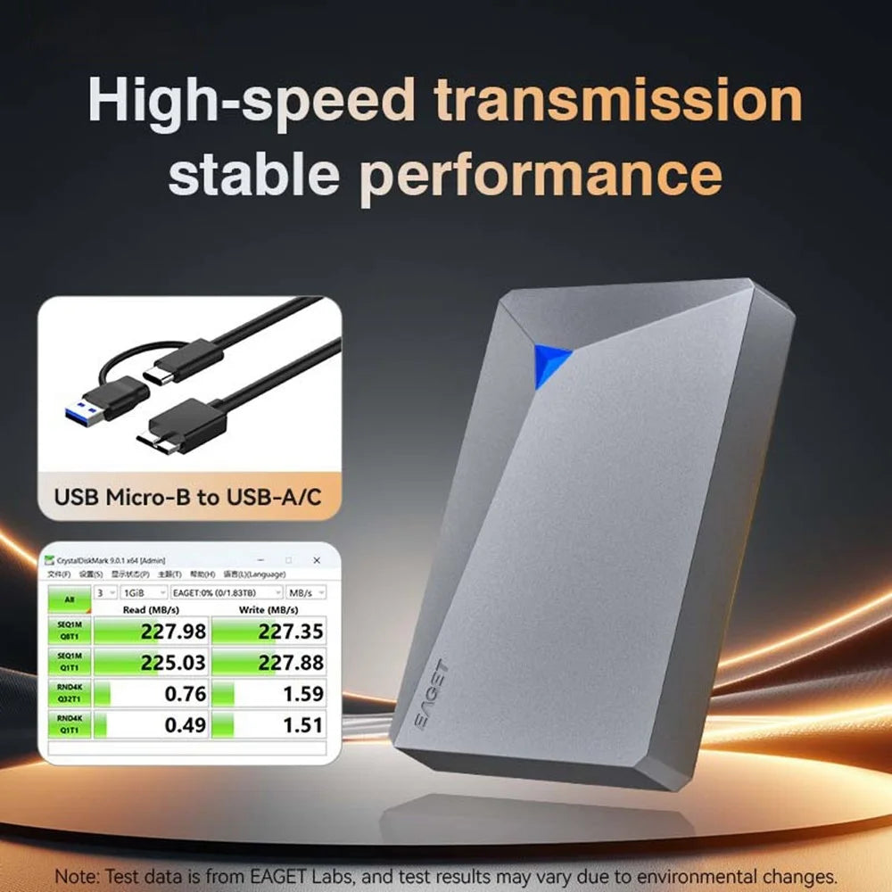 EAGET G20 Ultra Portable External Hard Drive 2TB USB 3.0 200MB / s High Speed HDD for PC PS4 PS5 Xbox - 4