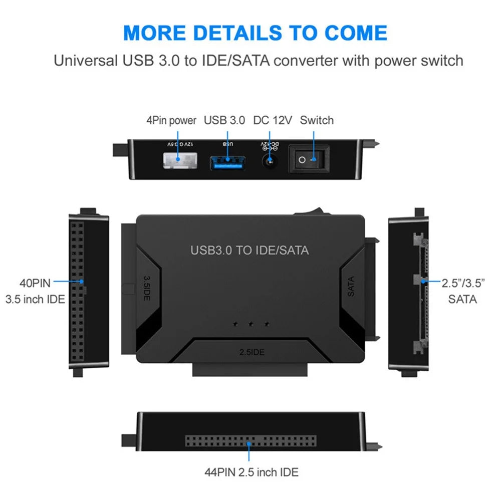 USB3.0 Hard Drive Adapter USB3.0 to SATA / IDE Converter with Power Switch Multifunctional Easy Drive Cable - UK Plug - 2