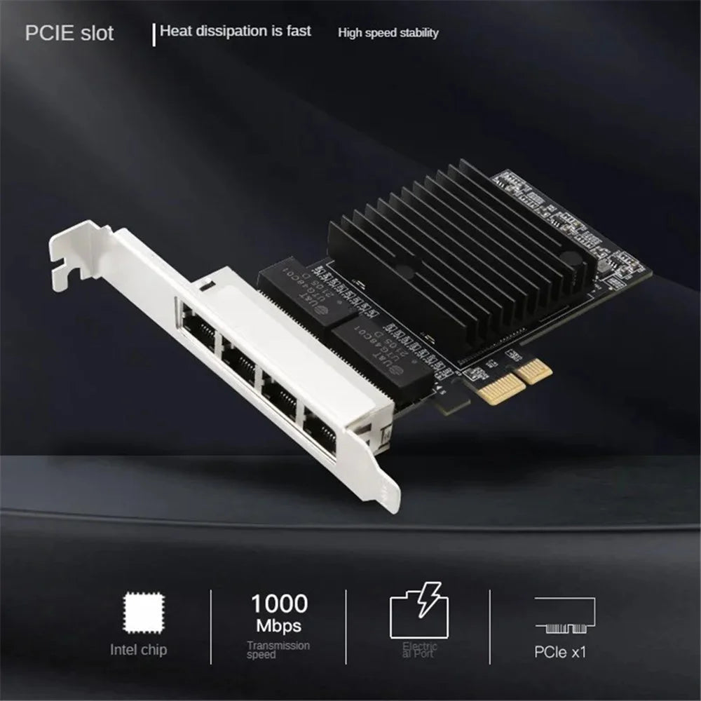 TXA198 LAN Card Intel 82571 Chip PCIe1X 1G Four Port RJ45 Gigabit Network Card - 2