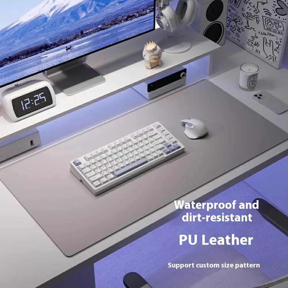 40 x 90cm Waterproof Stain Resistant Mouse Mat 1.7mm PU Leather Gaming Mouse Pad for Home / Office - Navy Blue - 2