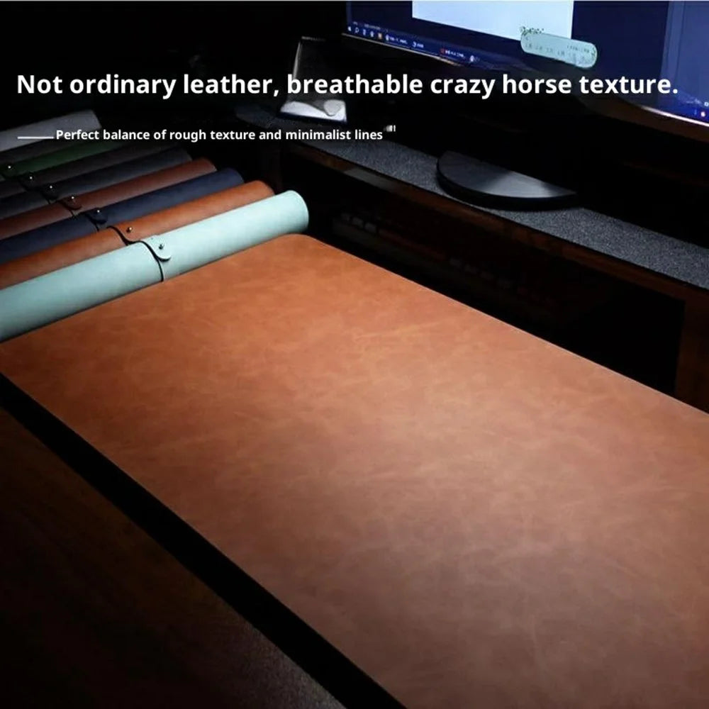 3Pcs  /  Set 70 x 35cm Crazy Horse Texture Leather Mouse Pad Ergonomic Support Memory Foam Keyboard Wrist Rest Set - Black - 2