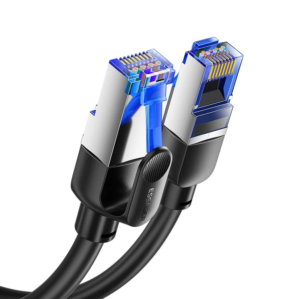 ESSAGER EXCWXY-JH01-P 0.5m CAT8 Ethernet Round Cable Home Office 40Gbps 2000MHz for Laptop Modem Router - Black - 2
