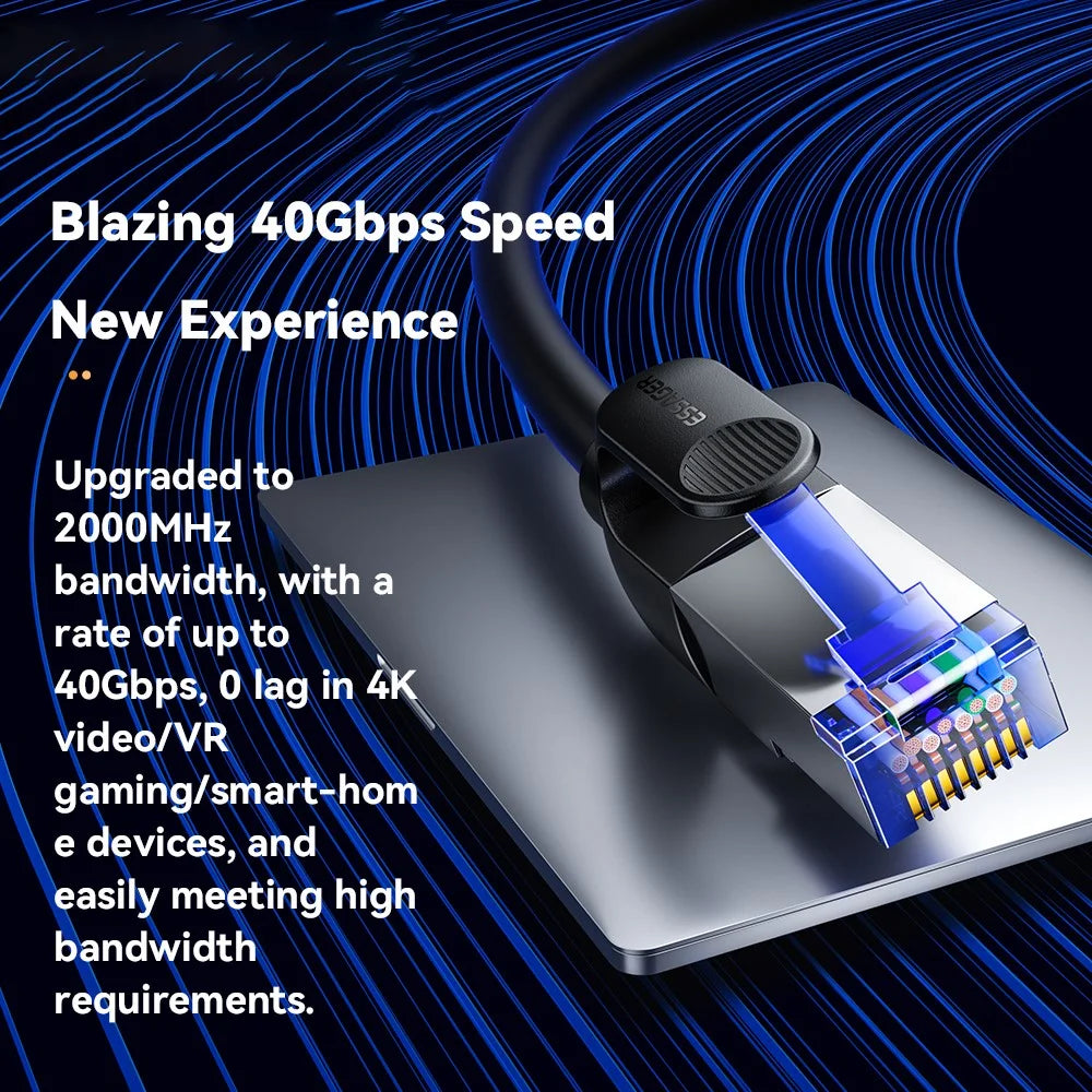 ESSAGER EXCWXY-JH01-P 0.5m CAT8 Ethernet Round Cable Home Office 40Gbps 2000MHz for Laptop Modem Router - Black - 5