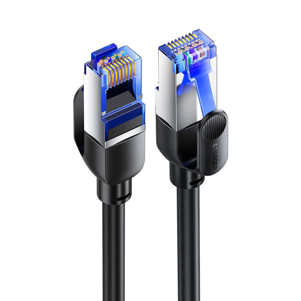 ESSAGER EXCWXY-JH01-P 1m CAT8 Ethernet Round Cable Home Office 40Gbps 2000MHz for Laptop Modem Router - Black - 1