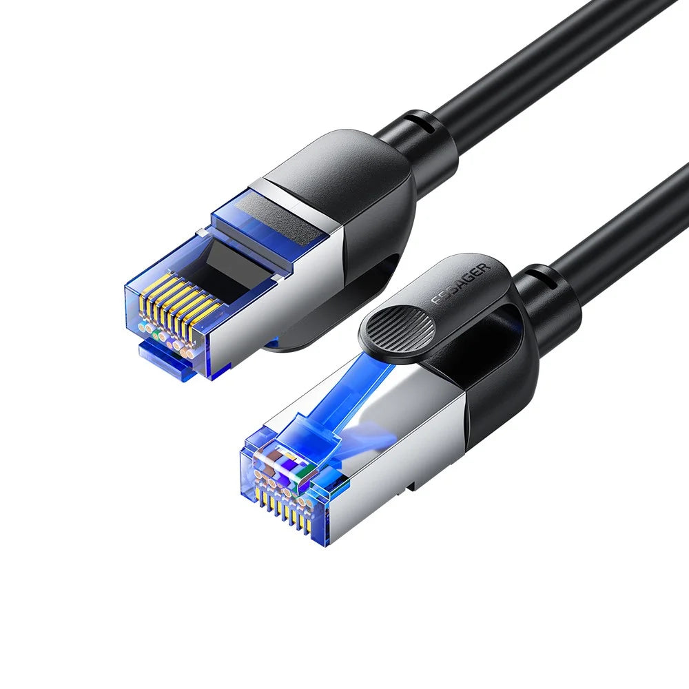 ESSAGER EXCWXY-JH01-P 1m CAT8 Ethernet Round Cable Home Office 40Gbps 2000MHz for Laptop Modem Router - Black - 3