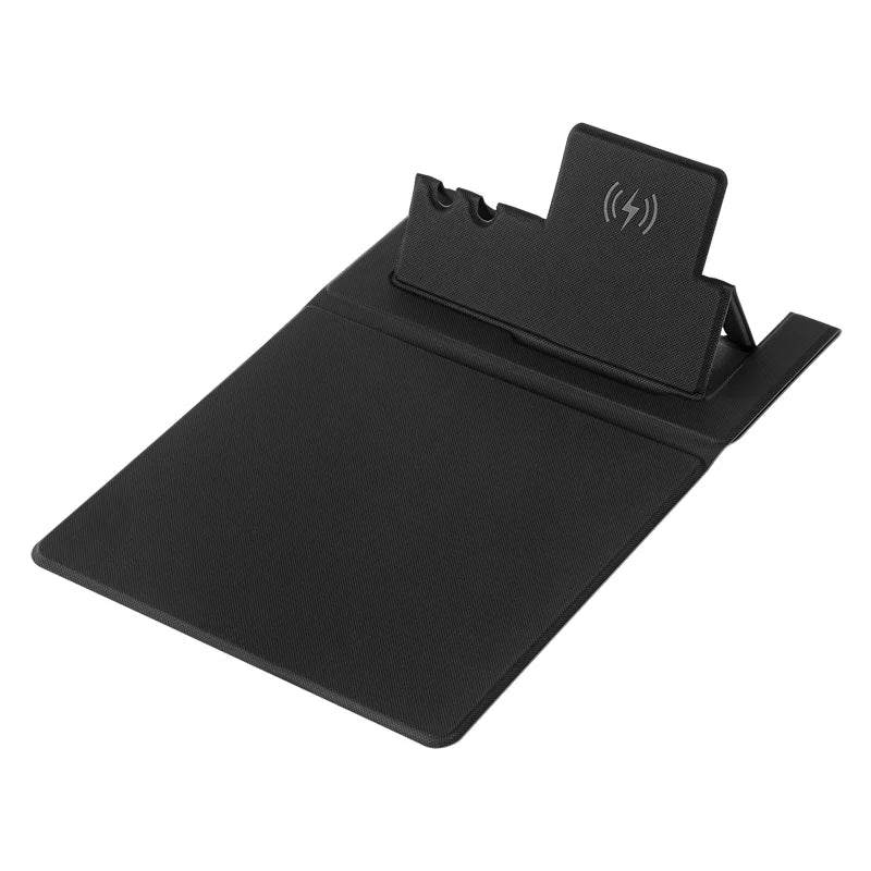 15W Fast Wireless Charging Non Slip PU Leather Mouse Pad with Pen Holder for Home Office - Classic Black - 1