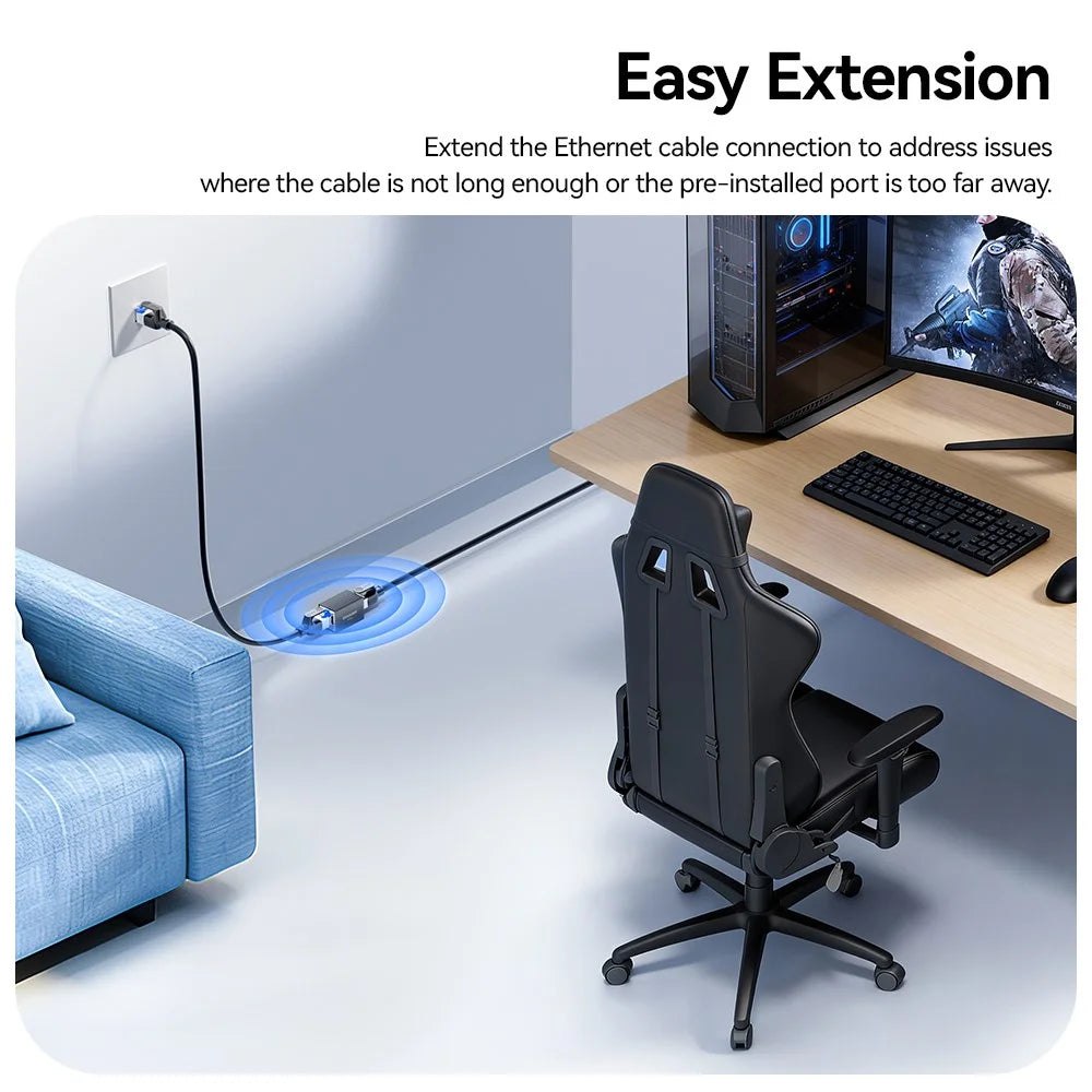 ESSAGER Ethernet Cable Connector RJ45 1000Mbps 100M Extension Aluminum Alloy Extender for Network - 5