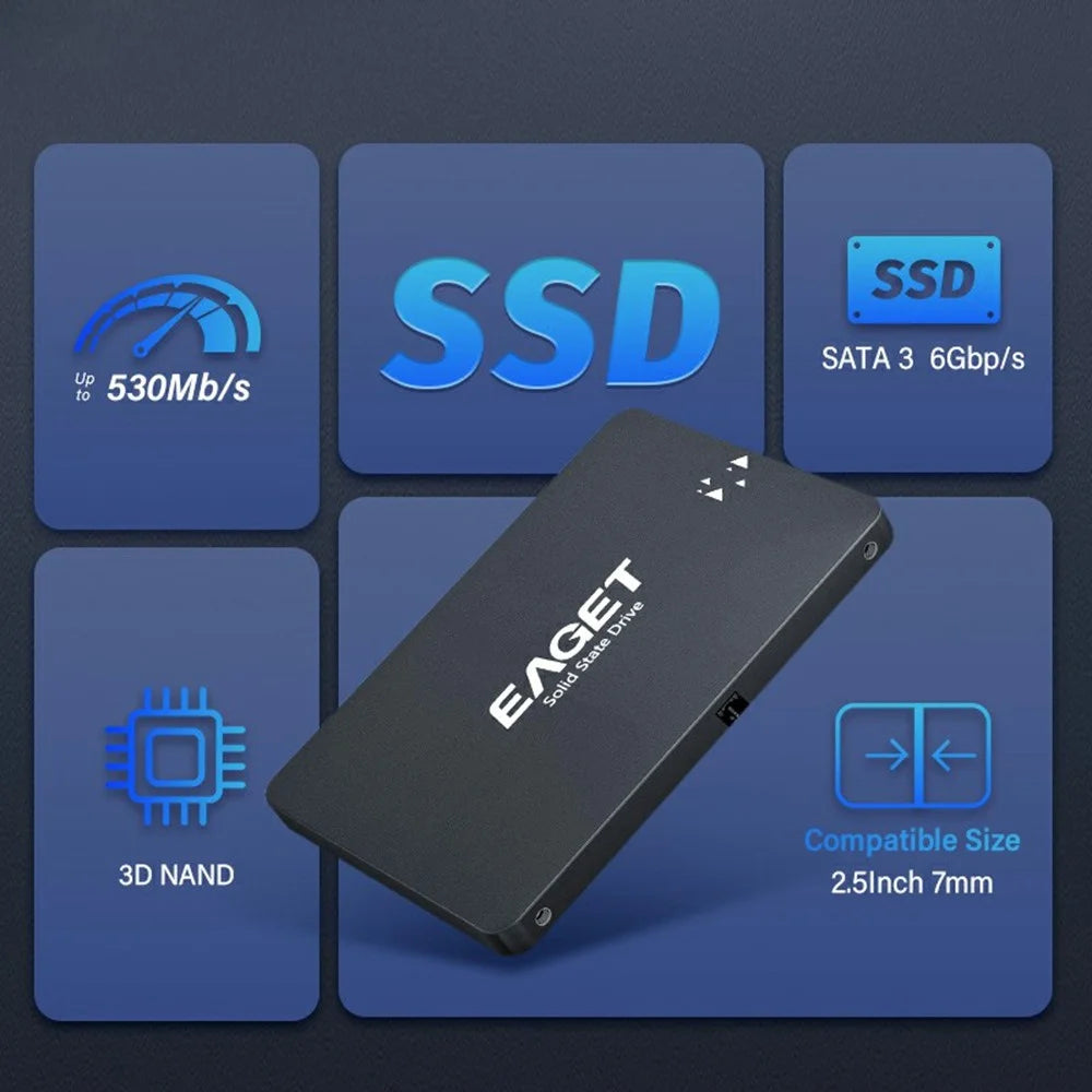 EAGET S205 2TB 2.5 Inch SATA III SSD Disk Case Internal Solid State Hard Drive Enclosure for Laptop Desktop Computer - Black - 5