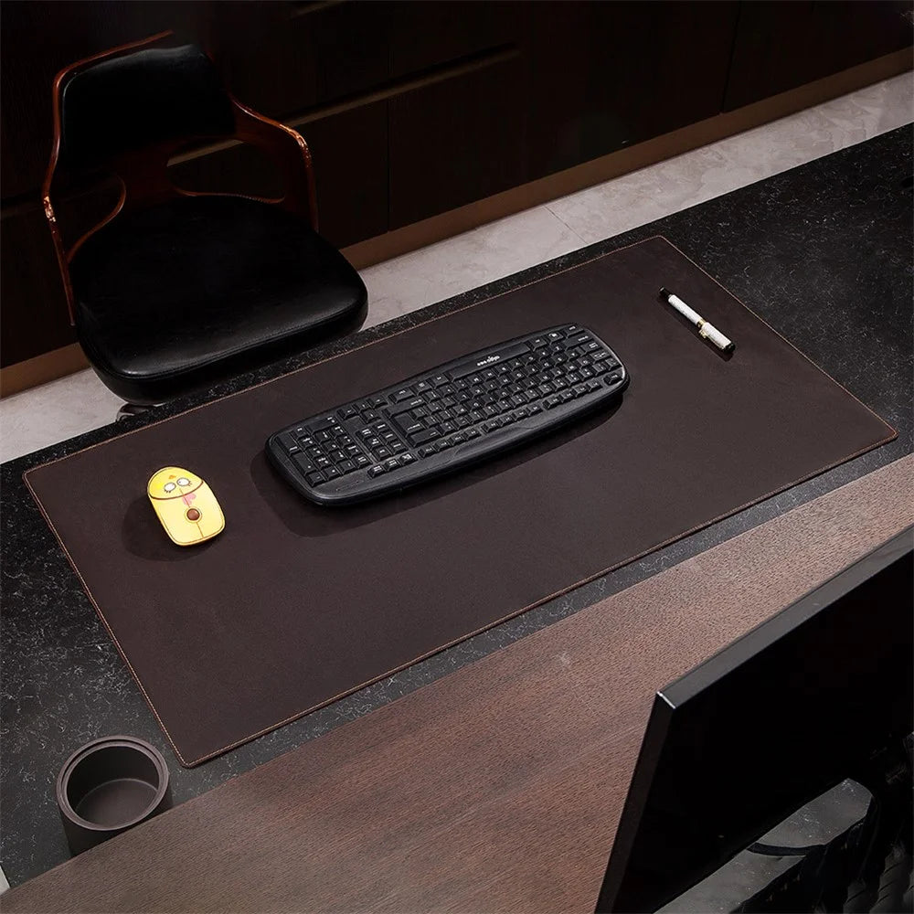 Crazy Horse Texture Mouse Mat Full Grain Cowhide Leather Smooth Gaming Mousepad for Home Office Desk, 60x30cm - Dark Brown - 2