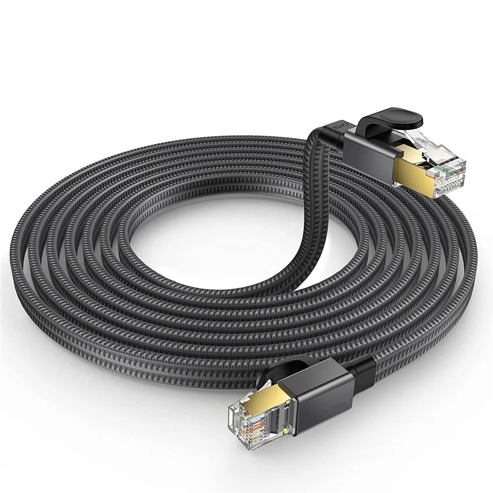 1m Cat8 Flat Ethernet Cable Cat8 LAN Network Cable 40Gbps 2000Mhz SFTP Patch Cord with Gold Plated RJ45 Connector - 2