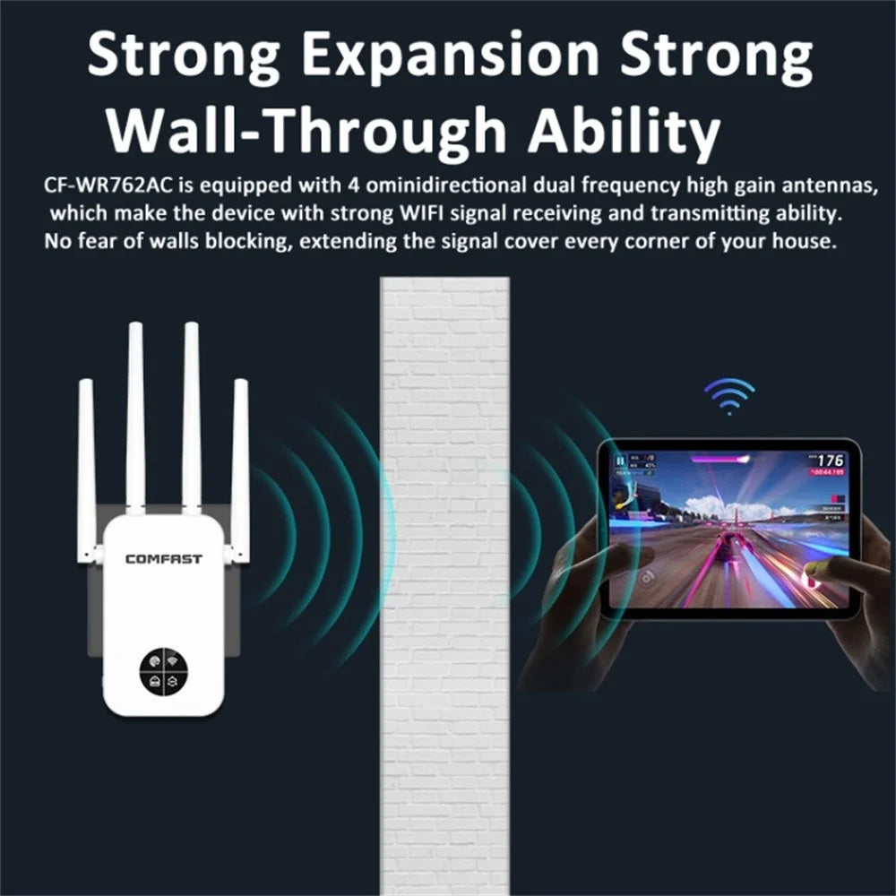 COMFAST CF-WR762AC 1200Mbps Wireless Signal Booster with OLED Display Screen Dual Band WiFi Repeater - 3
