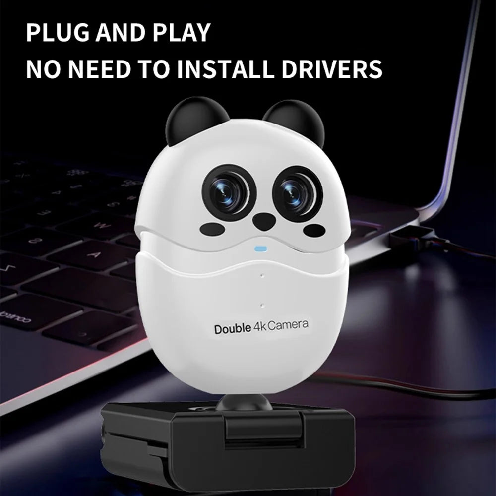 L59D 4K HD Dual Lens Camera Auto Focus Computer Webcam with Remote Control for Video Calls - White - 2
