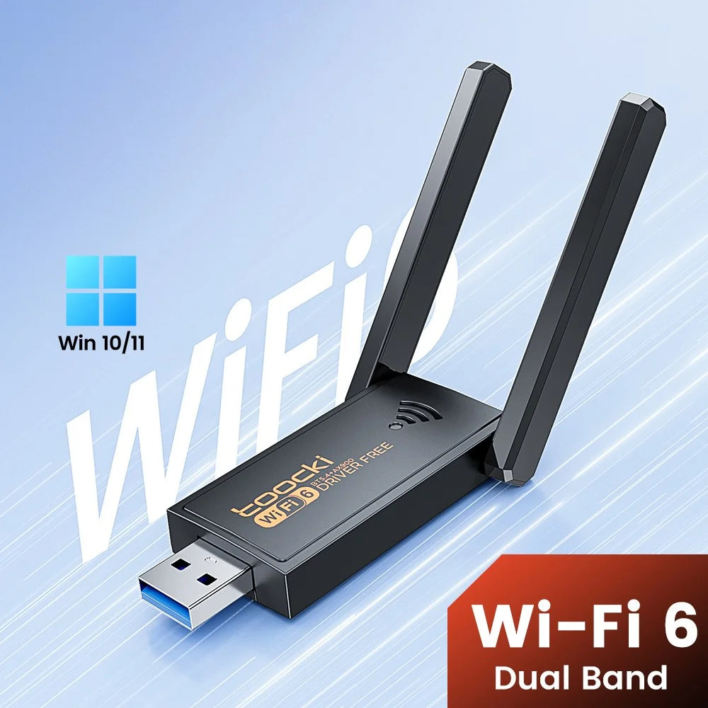 TOOCKI TB07A USB WiFi 6 Adapter 900Mbps Dual Band Bluetooth-compatible 5.4 Wireless Network Card with High Gain Antena - 3