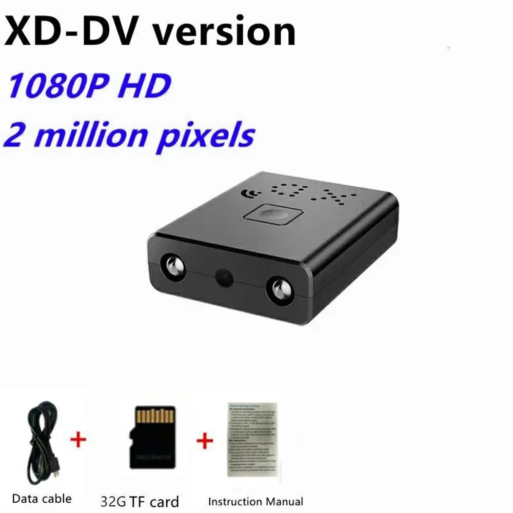 XD Ultra Mini Camera with 32GB TF Card + Card Reader 1080P HD Video Recorder Night Vision Motion Detection for Home Security - Black - 7