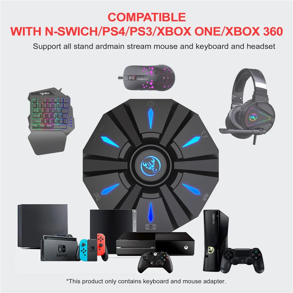 HXSJ P9 Controller Gaming Keyboard Mouse Converter Adapter with LED Light for PS4/PS3/Xbox One - 6