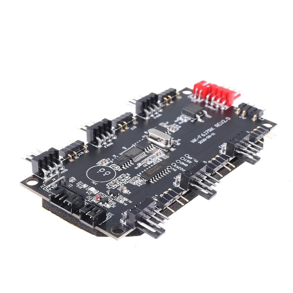 SATA Power Supply 1 to 6 Fan Hub 5V 4Pin PWM 3Pin ARGB Splitter for PC LED Light Cooler Controller with Wireless IR Remote Control - 2