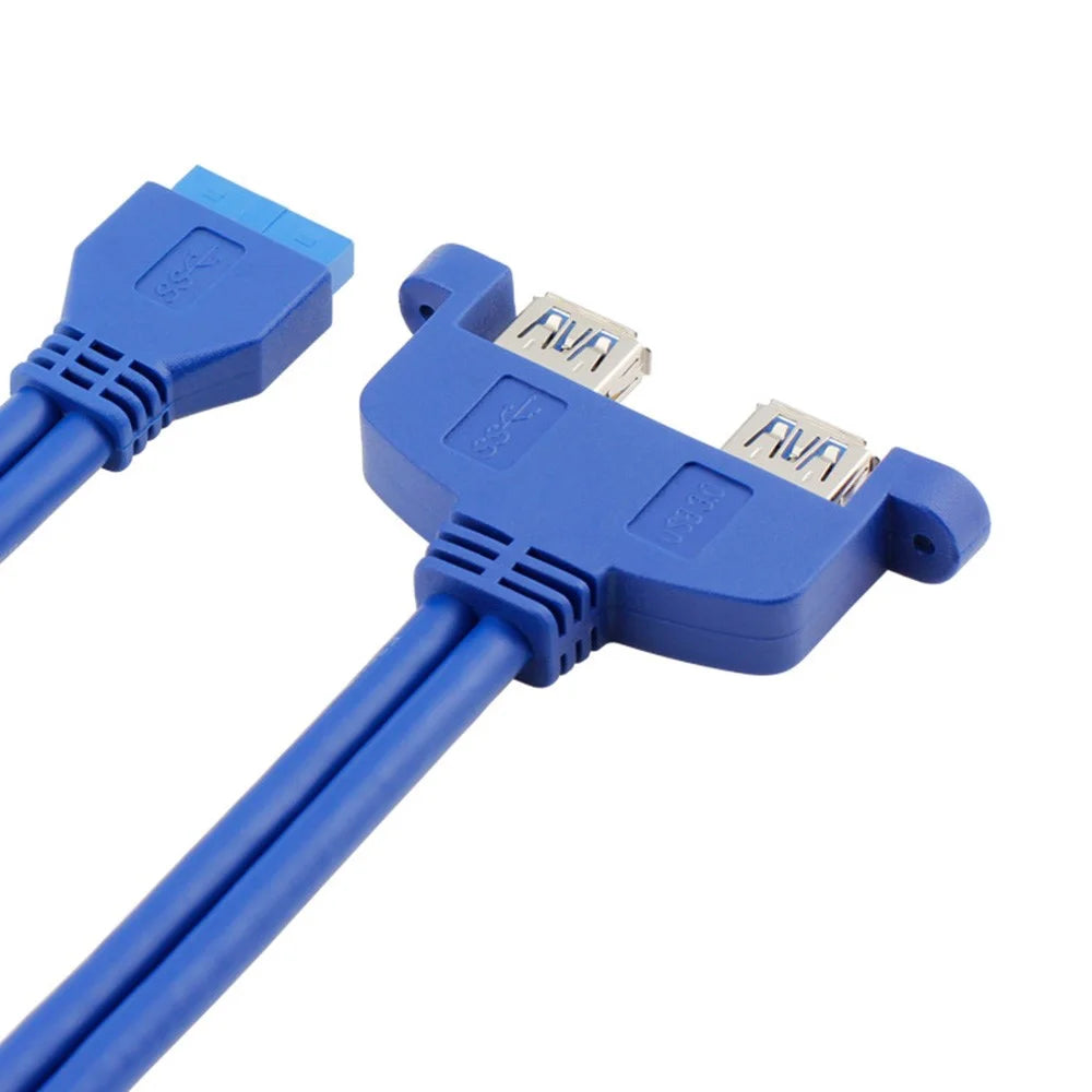 2 Port USB3.0 Hub 20Pin Header to Female F/2AF PCI Adapter Rear Panel Cable Extension PC Motherboard Parts (0.5m) - Blue - 2