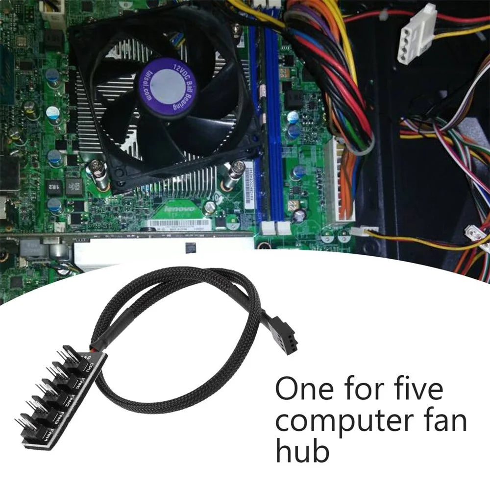 Desktop Computer CPU Chassis Fan 4-Pin PWM 1 to 5 Hub Adapter 3-Pin/4-Pin Cooling Fan Connector - 7