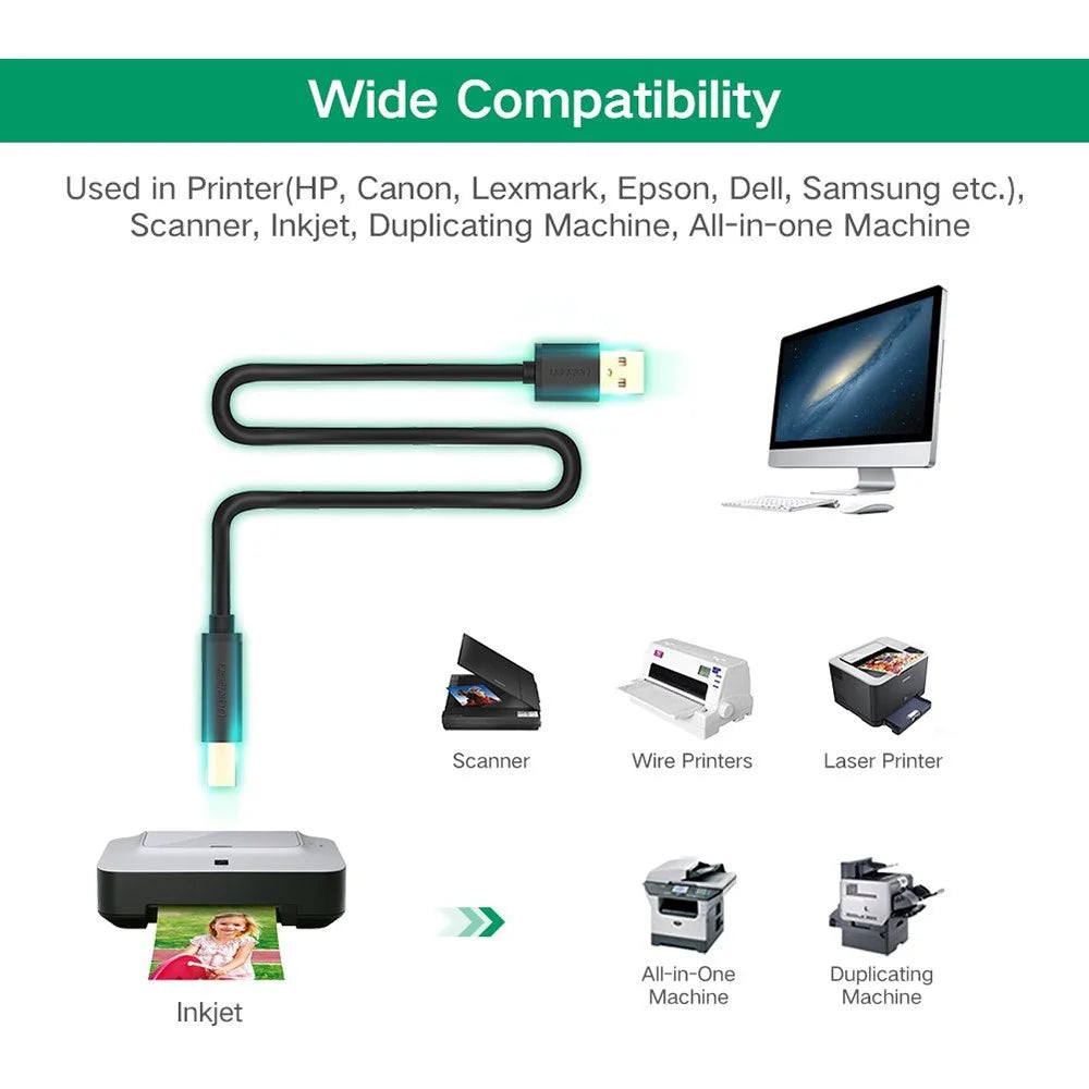 UGREEN 10362 15m USB2.0 Printer Cable with Amplifier Extender USB Printer Cord Support 480 Mbps Data Transfer Compatible with Mac/HP/Canon/Dell/Xerox/Samsung - 5